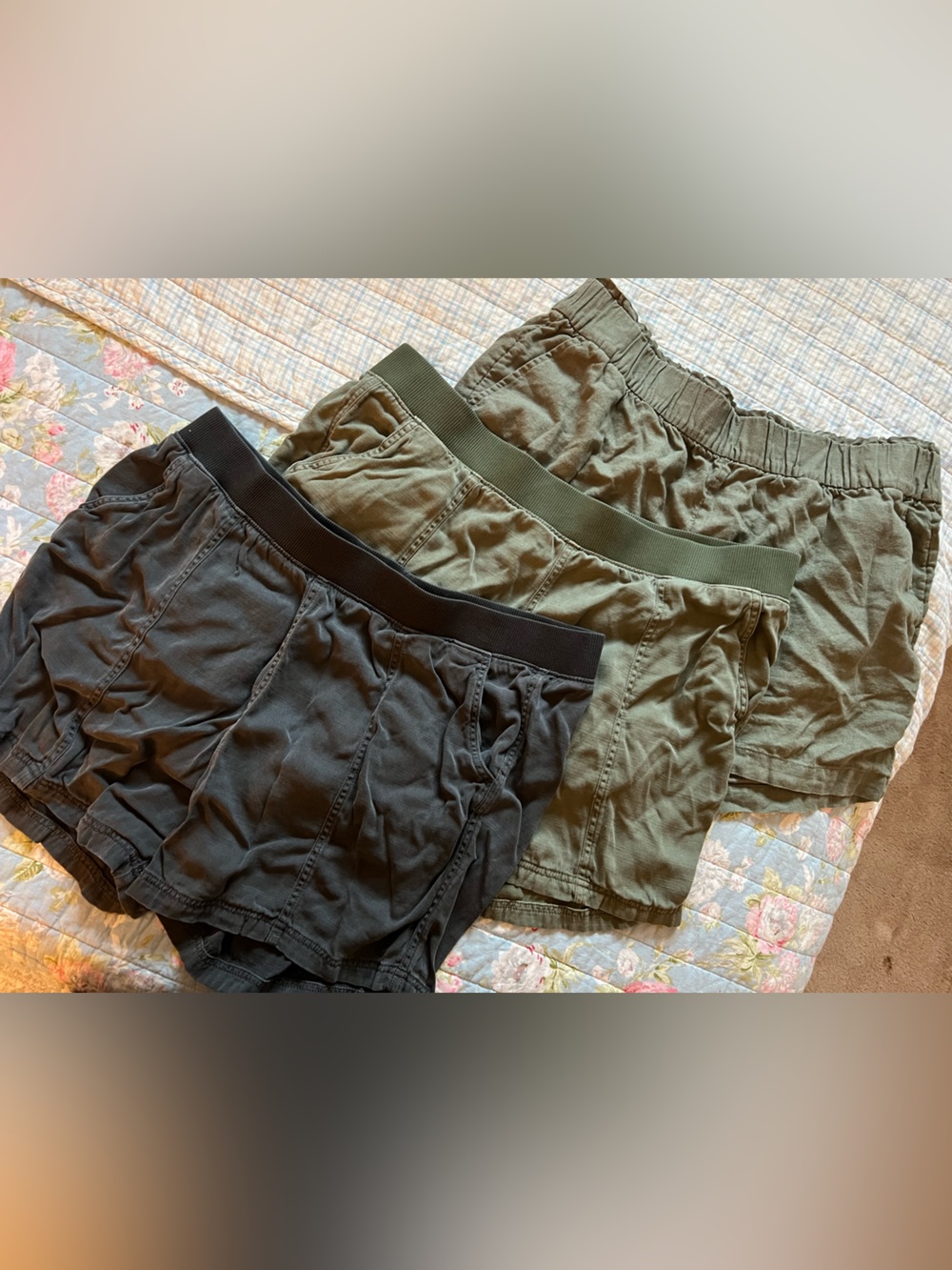 Lot of 3 Sonoma Olive Green Ribbed Waistband Shorts
